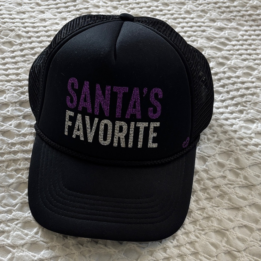 Festive Original Mother Trucker brand Black Hat with Santa's Favorite Design